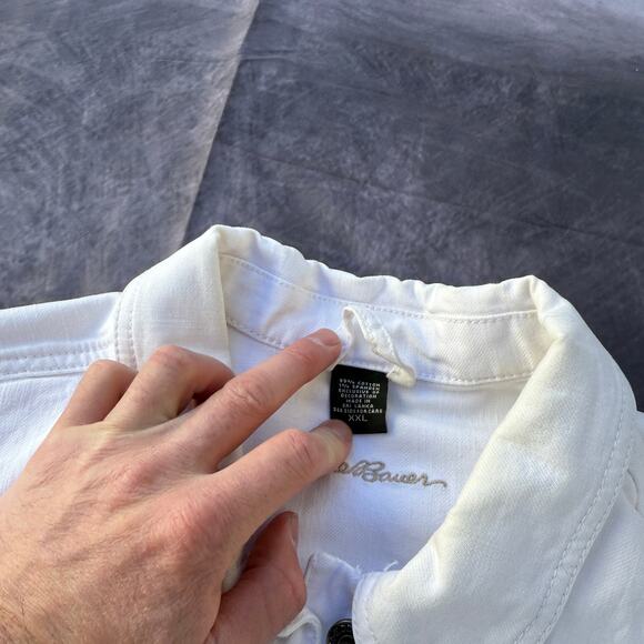 Women's Eddie Bauer White Button Up Denim Jean Trucker Casual Jacket Sz XL - Picture 5 of 6